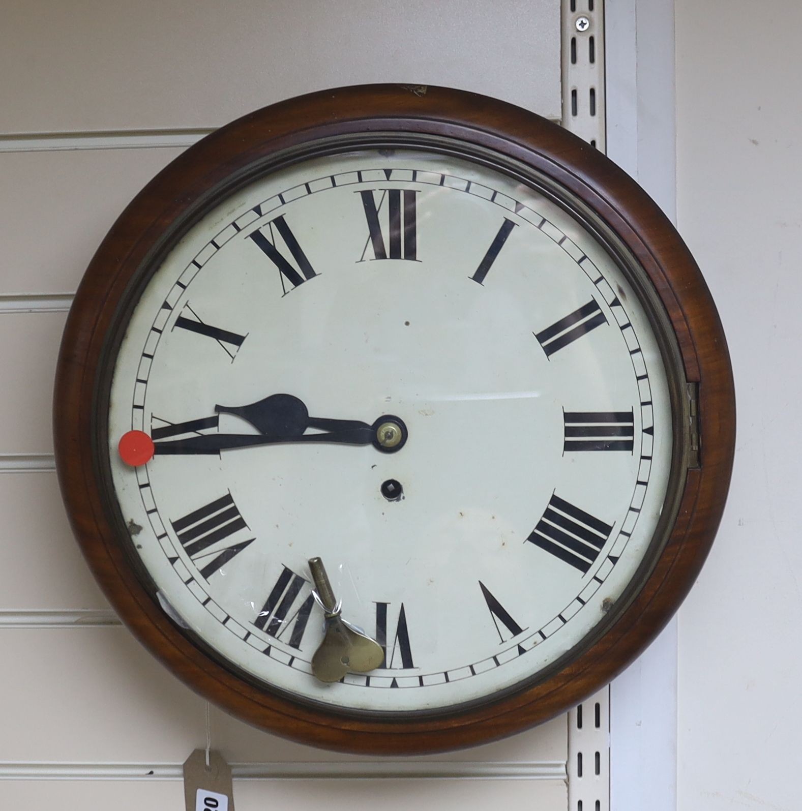 A Victorian mahogany wall timepiece, with single fusee movement, diameter 37.5 cm